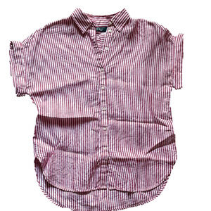 Lauren Ralph Lauren Red and White Striped Linen Button Down Shirt